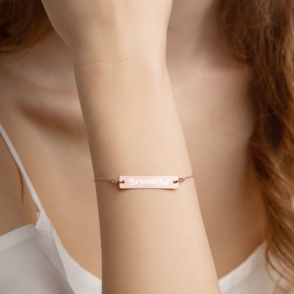 BeYoutiful Engraved Rose Gold Bar Chain Bracelet